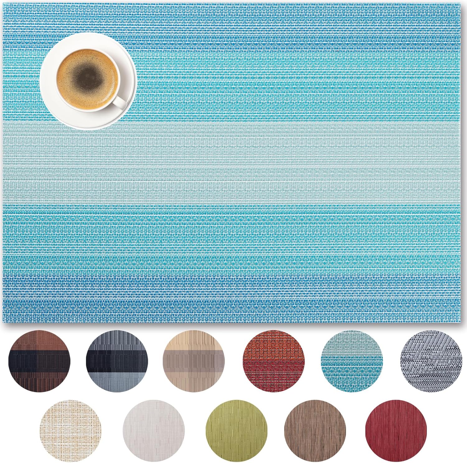 Placemats Set of 8 - Easy Clean Woven Vinyl Placemats for Dining Table, Indoor/Outdoor Place Mats