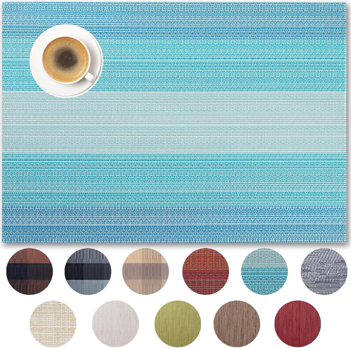 Placemats Set of 4 - Easy Clean Woven Vinyl Placemats for Dining Table, Indoor/Outdoor Place Mats