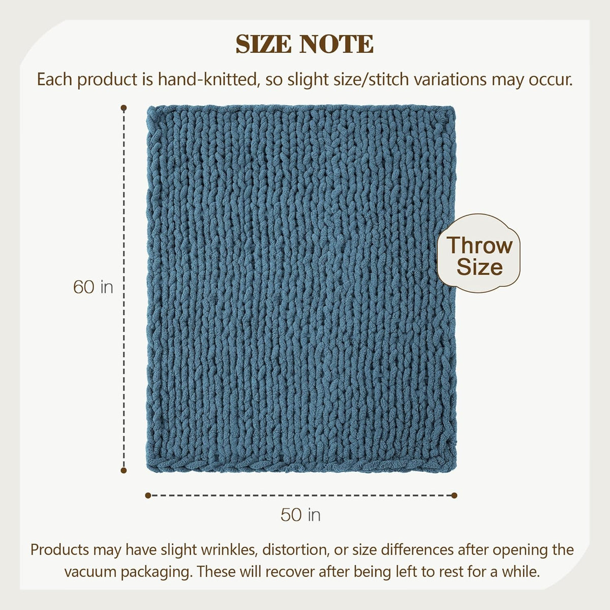 Carriediosa Chunky Knit Throw Blanket 50" X 60", 100% Hand Made Large Chenille Loop Yarn Soft
