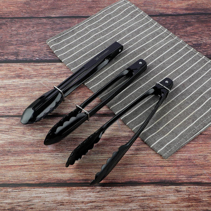 MSY BIGSUNNY 9 Inch Kitchen Food Tongs, Buffet Tongs, Serving Tongs, Black Aluminum Tongs - Set of 3