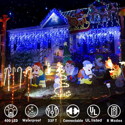 KNONEW 164FT 1600 LED Christmas Lights Outdoor Decoration Blue Timer 8Modes Hanging Fairy String