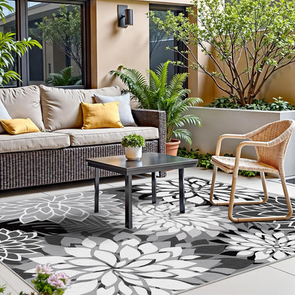 Indoor Outdoor Area Rug Washable Multicolored Rug Tropical Botanical Modern Floral Indoor Outdoor