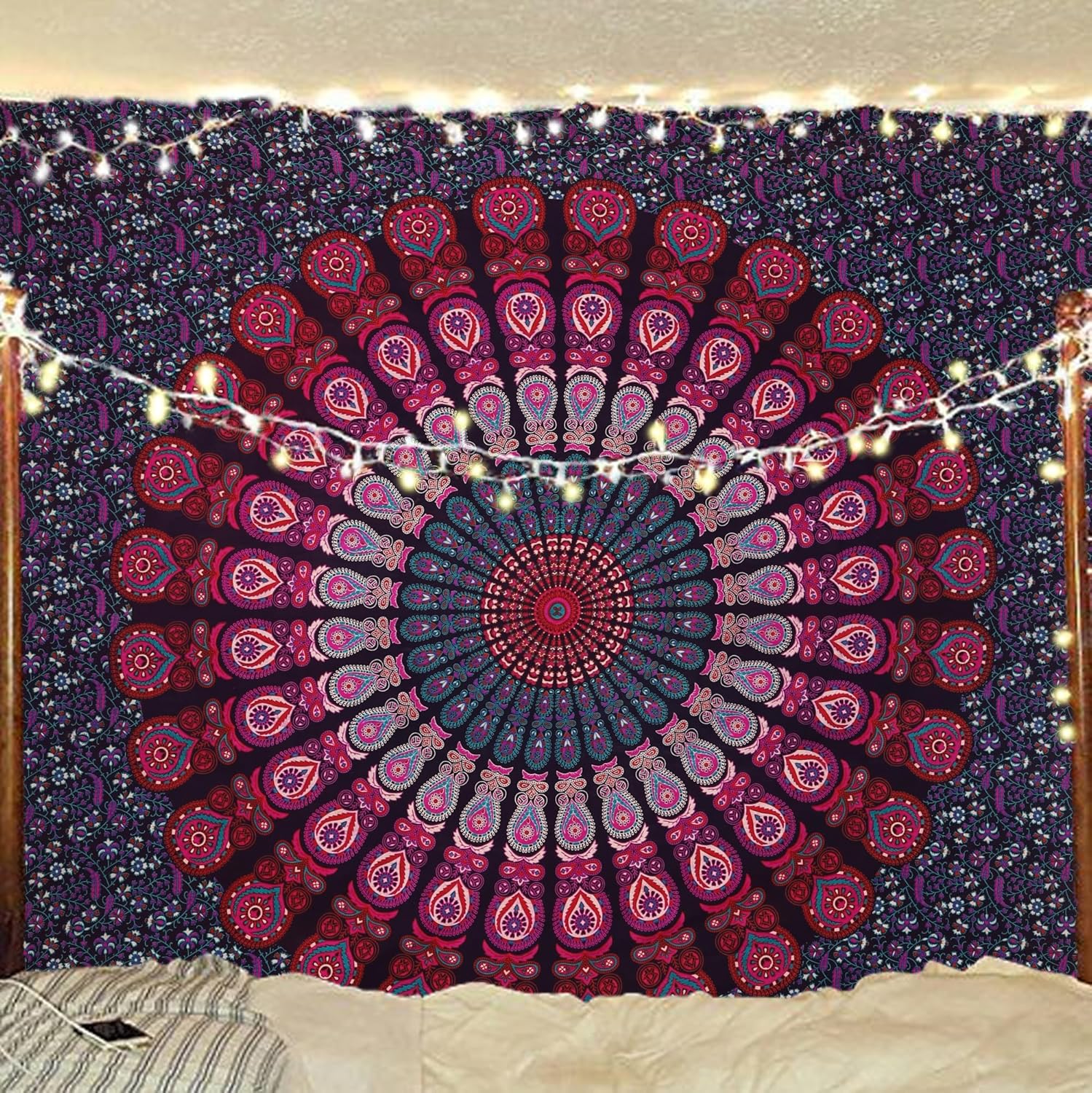Bless International Handmade Indian hippie Bohemian Psychedelic Peacock Mandala Wall hanging