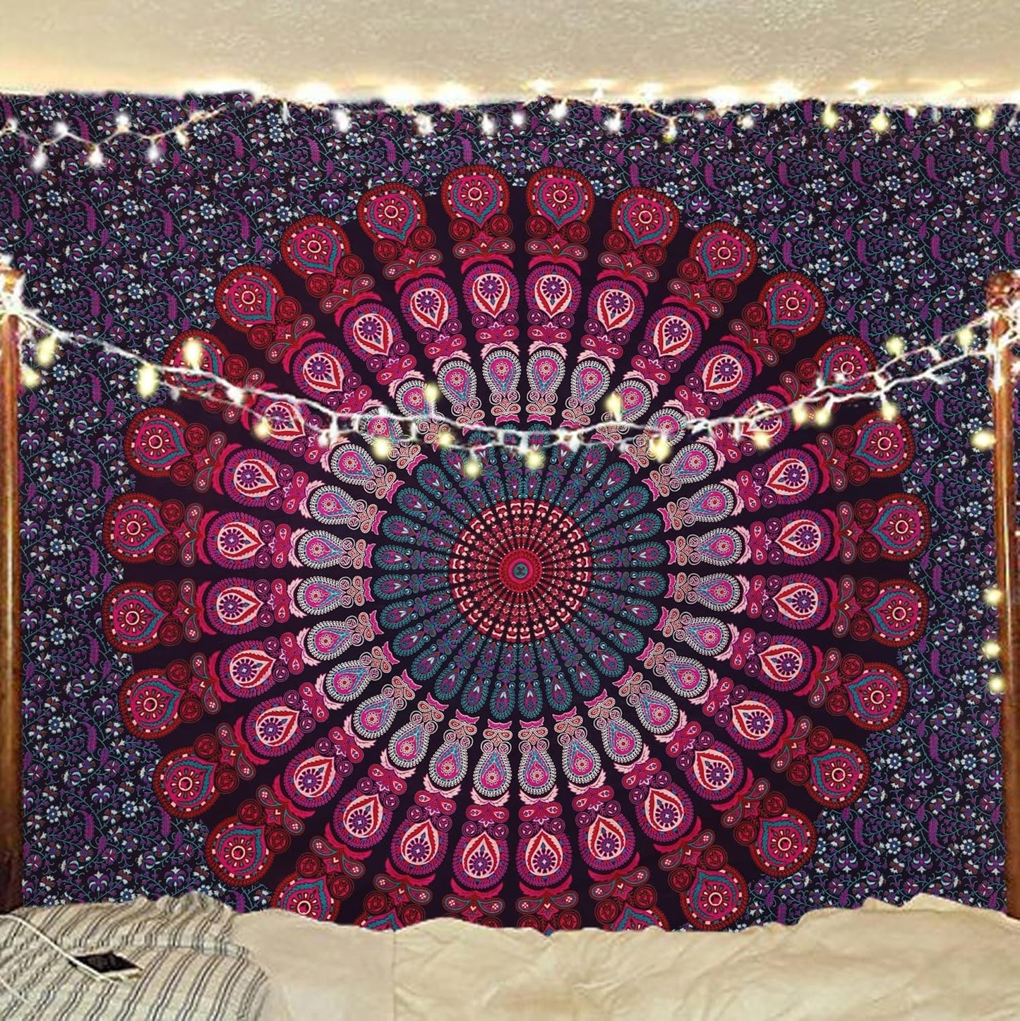 Bless International Handmade Indian hippie Bohemian Psychedelic Peacock Mandala Wall hanging