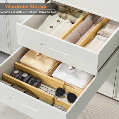 BAMEOS 3" H Bamboo Drawer Dividers - Adjustable Expandable Drawer Organizer - Kitchen, Bathroom