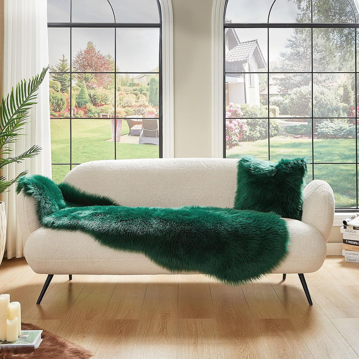 AMTOVO Faux Sheepskin Rug, Dark Green Ultra Soft Fluffy Shag Area Rug, 2 x 6 ft Faux Fur Rug for
