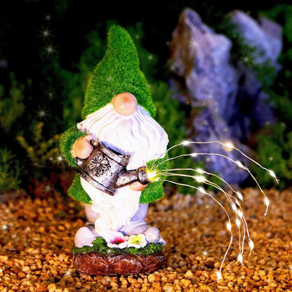 Flocked Solar Garden Gnomes Outdoor Statues-11.8‘’Outdoor Garden Decor-LED Outdoor Decor