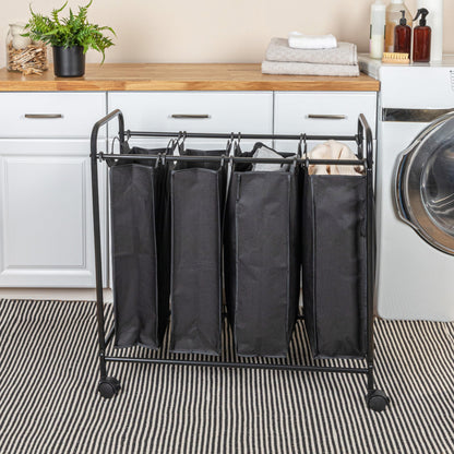 Household Essentials Rolling Laundry Sorter, 4 Bag Laundry Sorter Cart with Washable and Removable