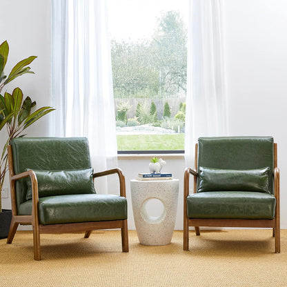 Glitzhome 2 Set Mid Century Hunter Green Accent Armchair, Single Reading Armchair PU Leather Lounge