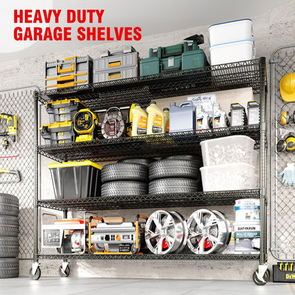 PeacefulHues 73.8" H Storage Shelves 4-Tiers Heavy Duty Shelving Unit with Wheels, 2640LBS Garage