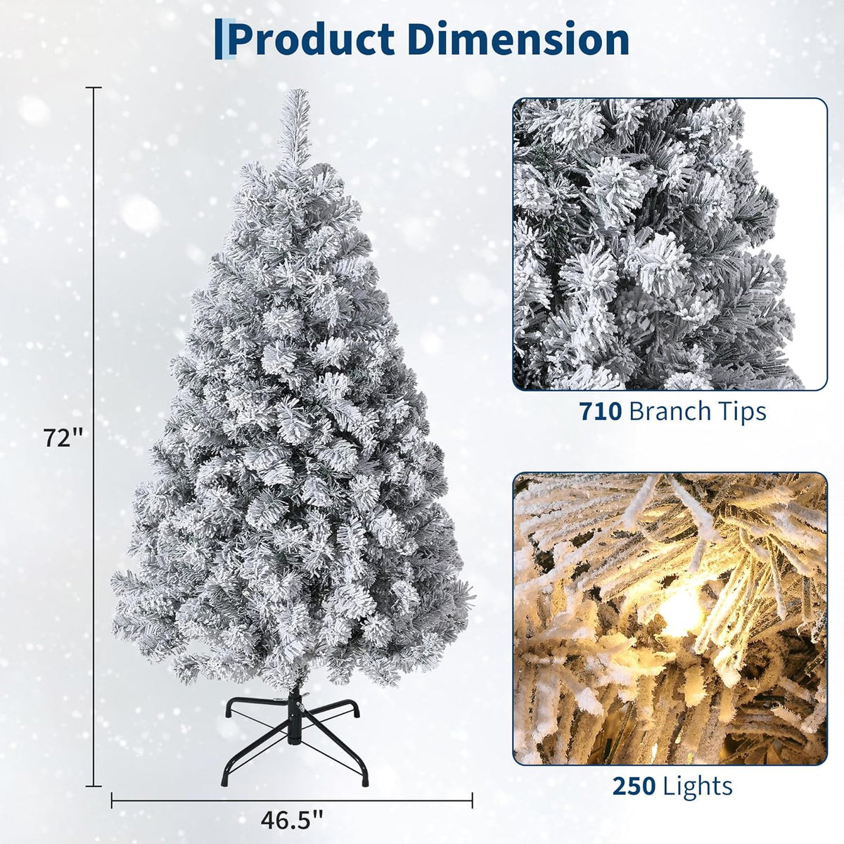 GarveeHome 6ft Prelit Artificial Christmas Tree with Warm White Lights, Snow Flocked Full Xmas Tree