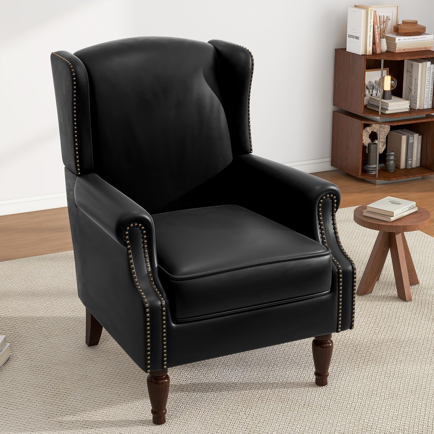 UIXE Faux Leather High Back Accent Chairs Set of 2, Upholstered Armchair for Living Room, Retro