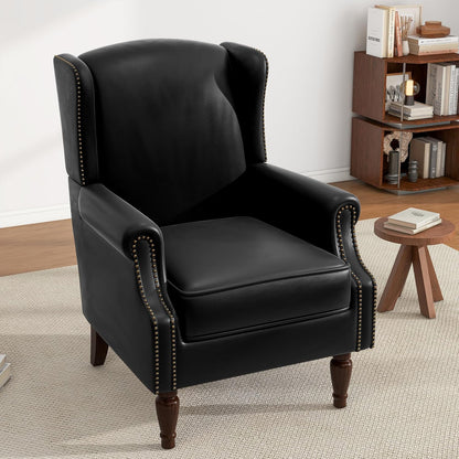 UIXE Faux Leather High Back Accent Chairs Set of 2, Upholstered Armchair for Living Room, Retro