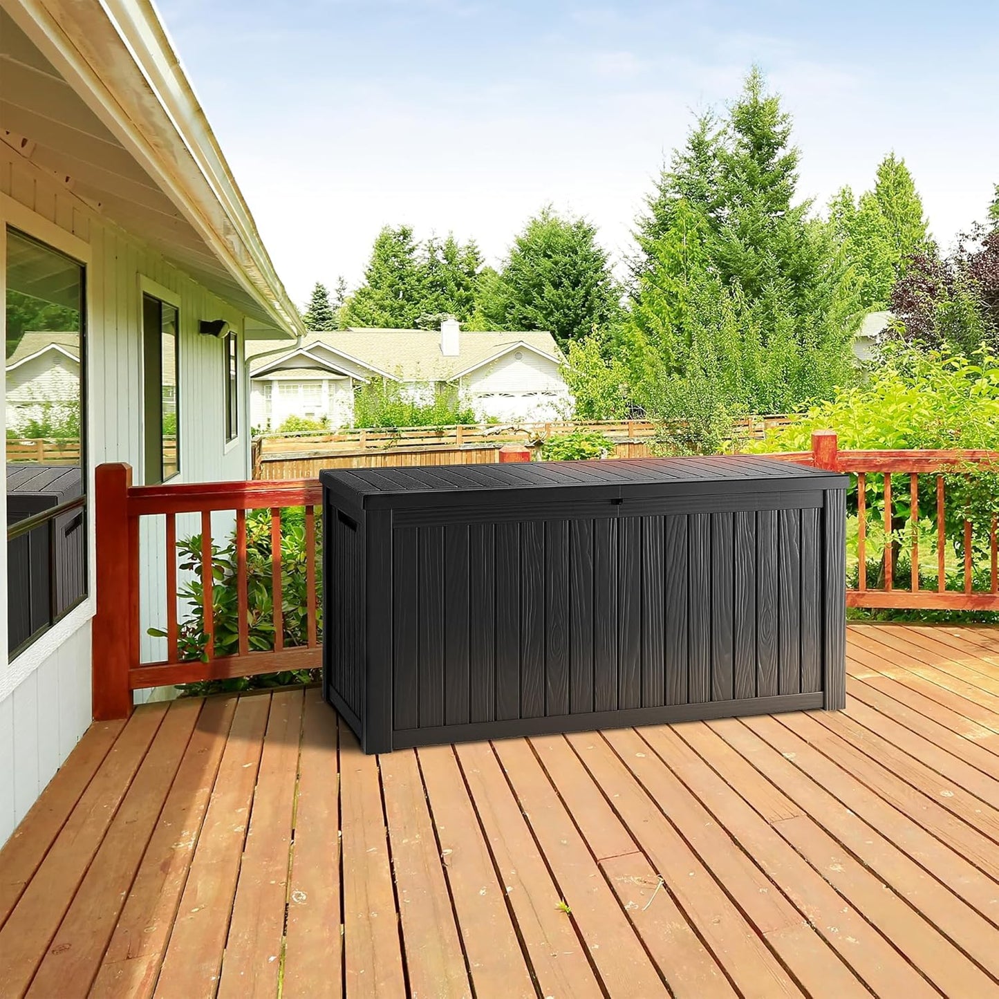 270 Gallon Lockable Resin Deck Box, Waterproof & UV-Resistant Outdoor Storage Box for Outdoor
