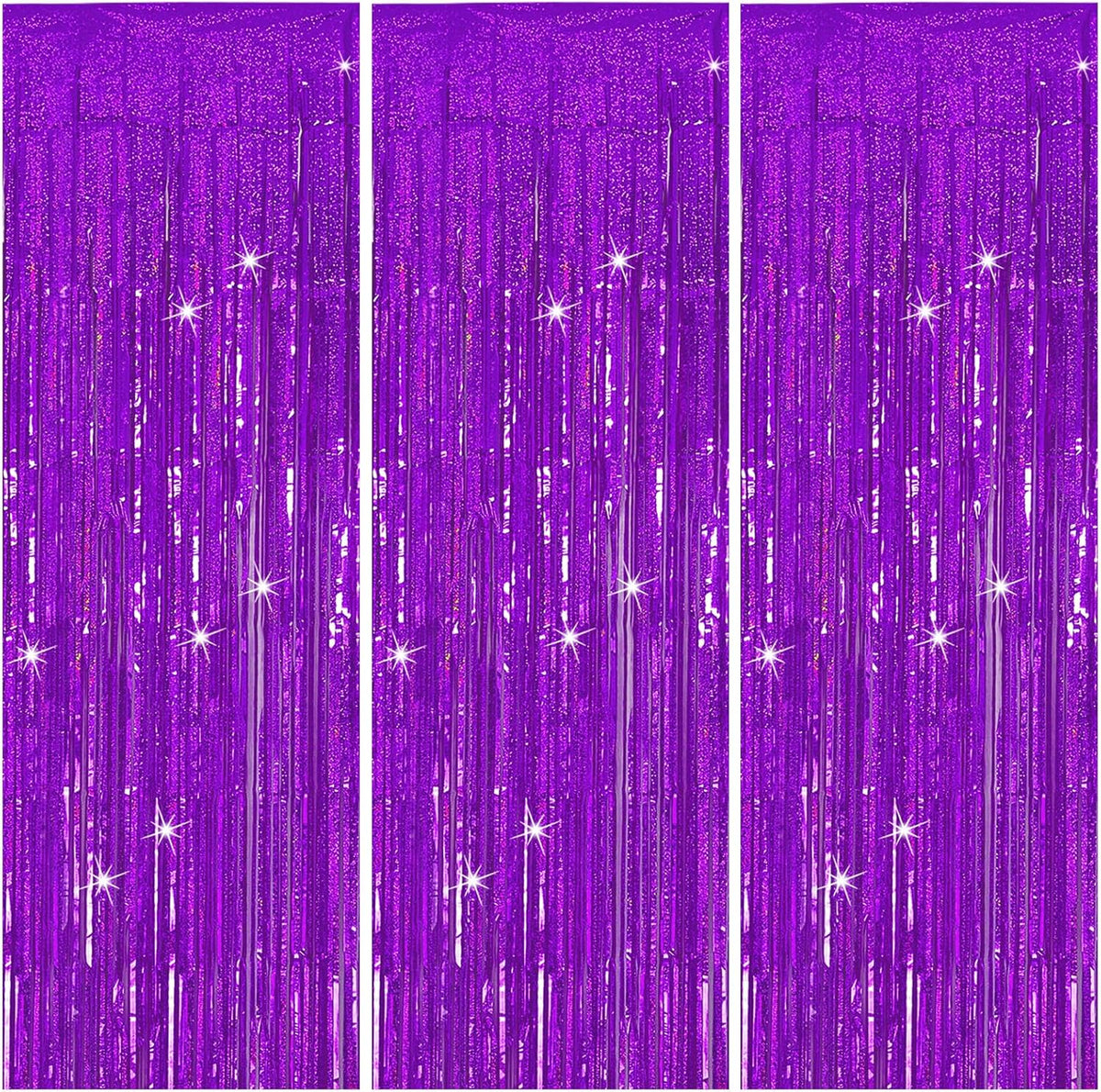 3 Pack Purple Backdrop Tinsel Streamers Foil Fringe Backdrop Halloween Party Decorations Purple