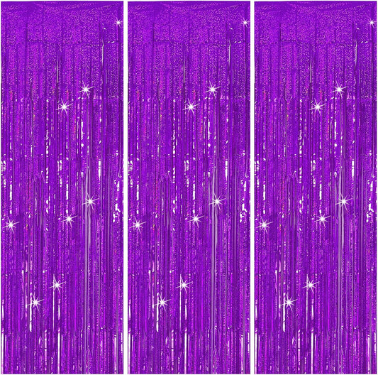 3 Pack Purple Backdrop Tinsel Streamers Foil Fringe Backdrop Halloween Party Decorations Purple