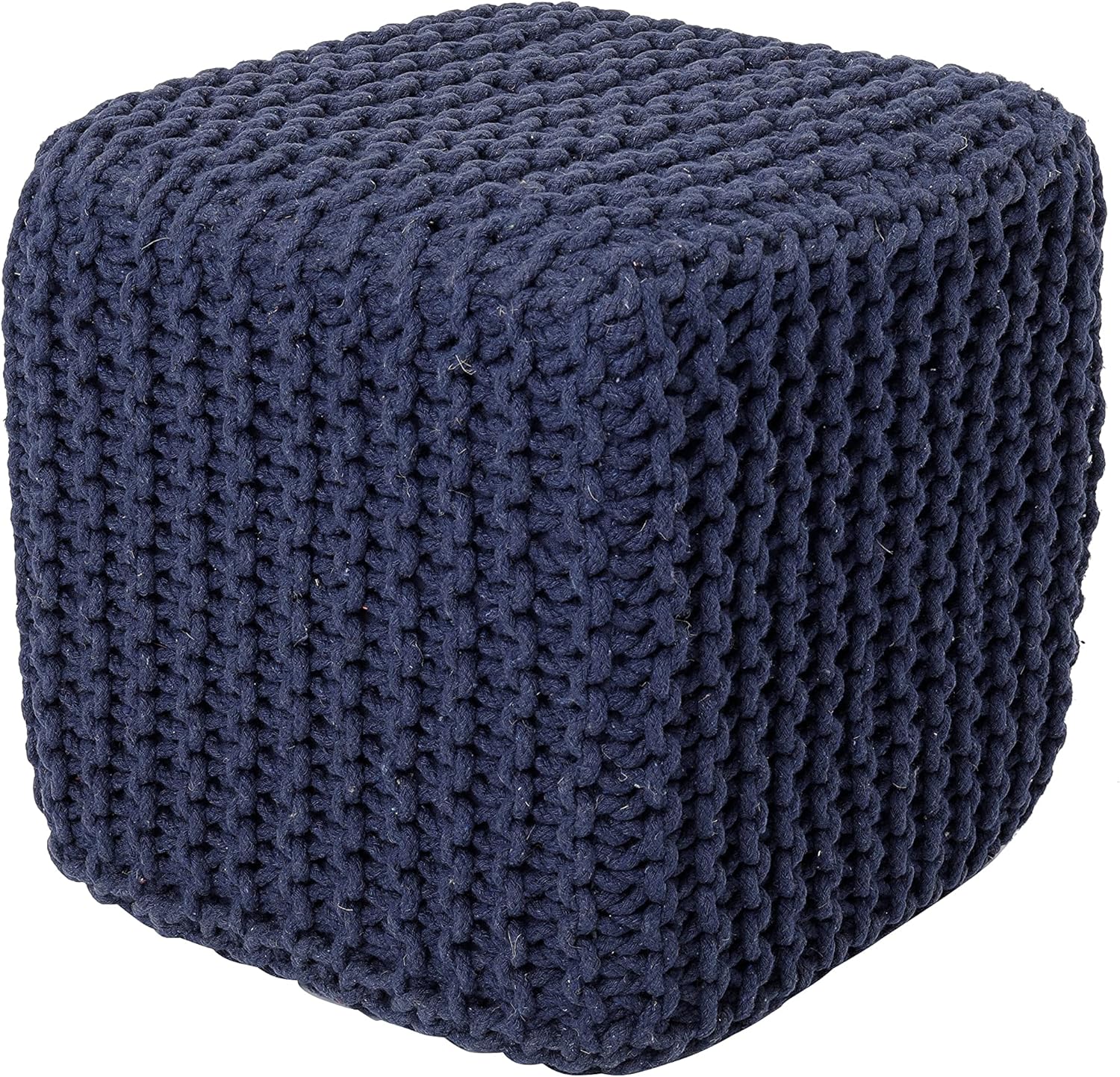 REDEARTH Square Hand Knitted Pouf - Foot Stool Ottoman Coffee Table - Cotton Cord Boho Pouffe
