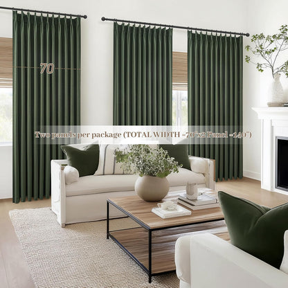 Pinch Pleated Blackout Curtains 70 Inches Extra Wide for Living Room, Sliding Glass Door Linen