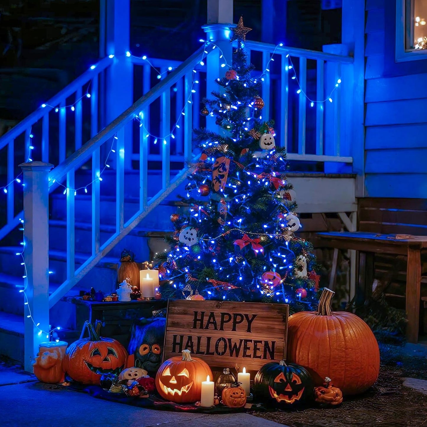 JMEXSUSS Connectable 100 LED Blue Christmas Lights Clear Wire, 8 Modes Blue Christmas Tree Lights