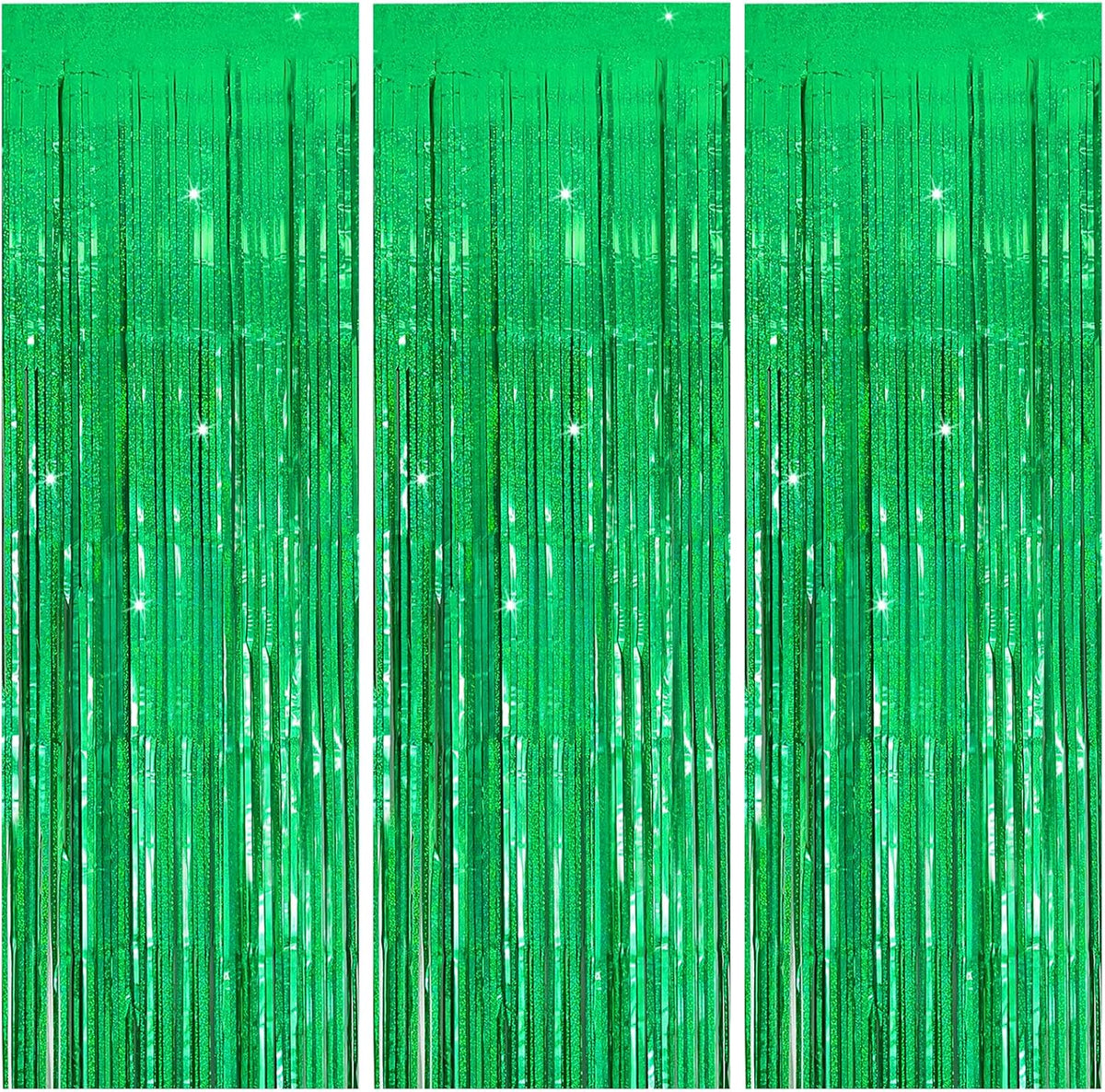 3 Pack Green Streamers Backdrop Jungle Party Decorations Foil Fringe Backdrop Curtains Photo Booth