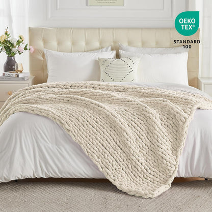 Carriediosa Chunky Knit Throw Blanket 50" X 60", 100% Hand Made Large Chenille Loop Yarn Soft