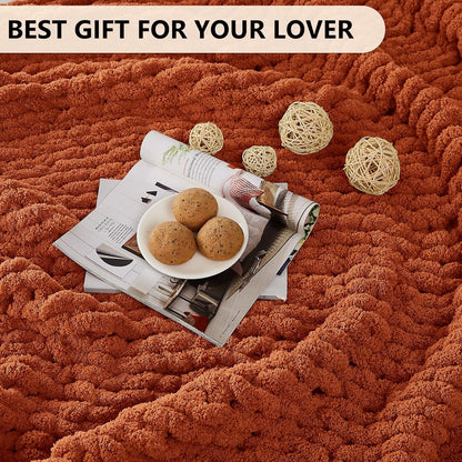 L'AGRATY Chunky Knit Blanket Throw: 50''x60'' Chenille Chunky Knitted Throw Blanket for Bed Couch