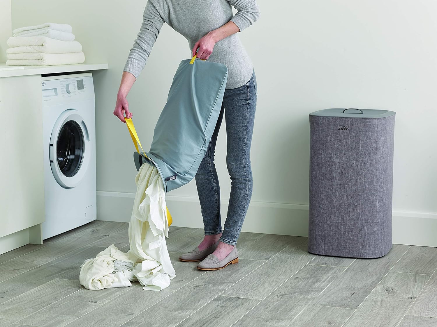 Joseph Joseph Tota 60 liter/15.8 gallon Laundry Hamper Separation Basket with lid, 2 Removable