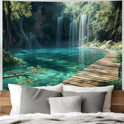 BSFHH Nature Tapestry Forest Tree Sea Cave Wall Hanging, Stream Through Rainforest Landscape Wall