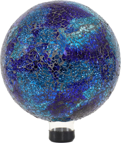 Sunnydaze 10-inch Gazing Ball for Garden - Crackled Glass Mosaic Gazing Globe for Outside - Deep