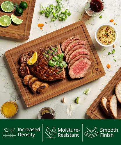 ROYAL CRAFT WOOD Wooden Cutting Boards for Kitchen Meal Prep & Serving - Bamboo Wood Serving Board