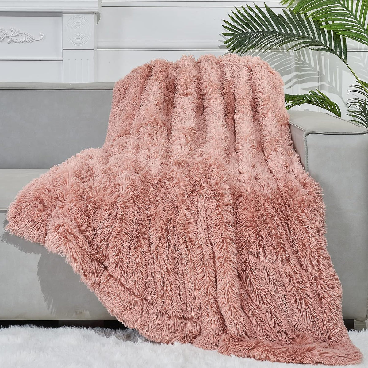 GONAAP Fuzzy Faux Fur Throw Blanket Pink Super Soft Cozy Plush Fuzzy Shaggy Blanket for Couch Sofa