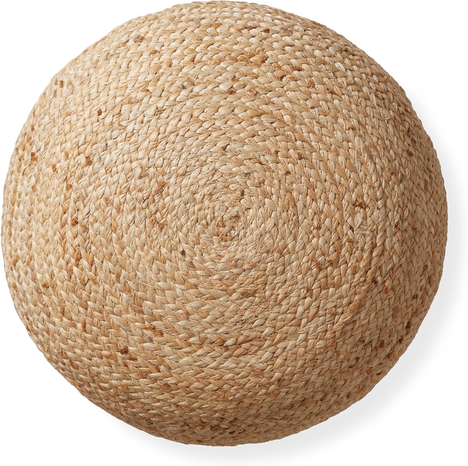 Casafield Hand-Braided Jute Pouf Ottoman Footrest, 19" Round x 10-1/2" High, Natural Woven Boho