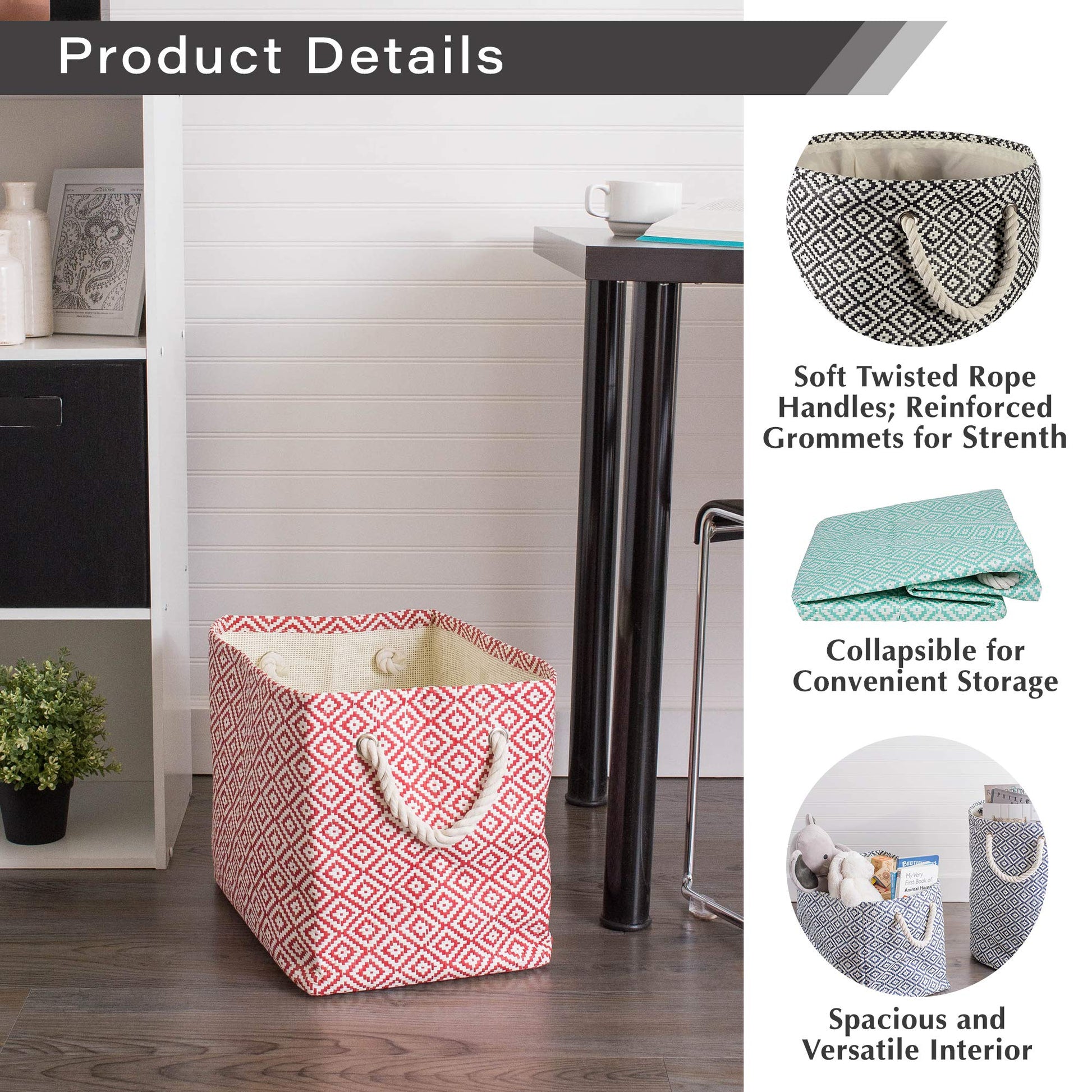 DII Woven Paper Storage Bin, Geo Diamond, Rust, Medium Rectangle