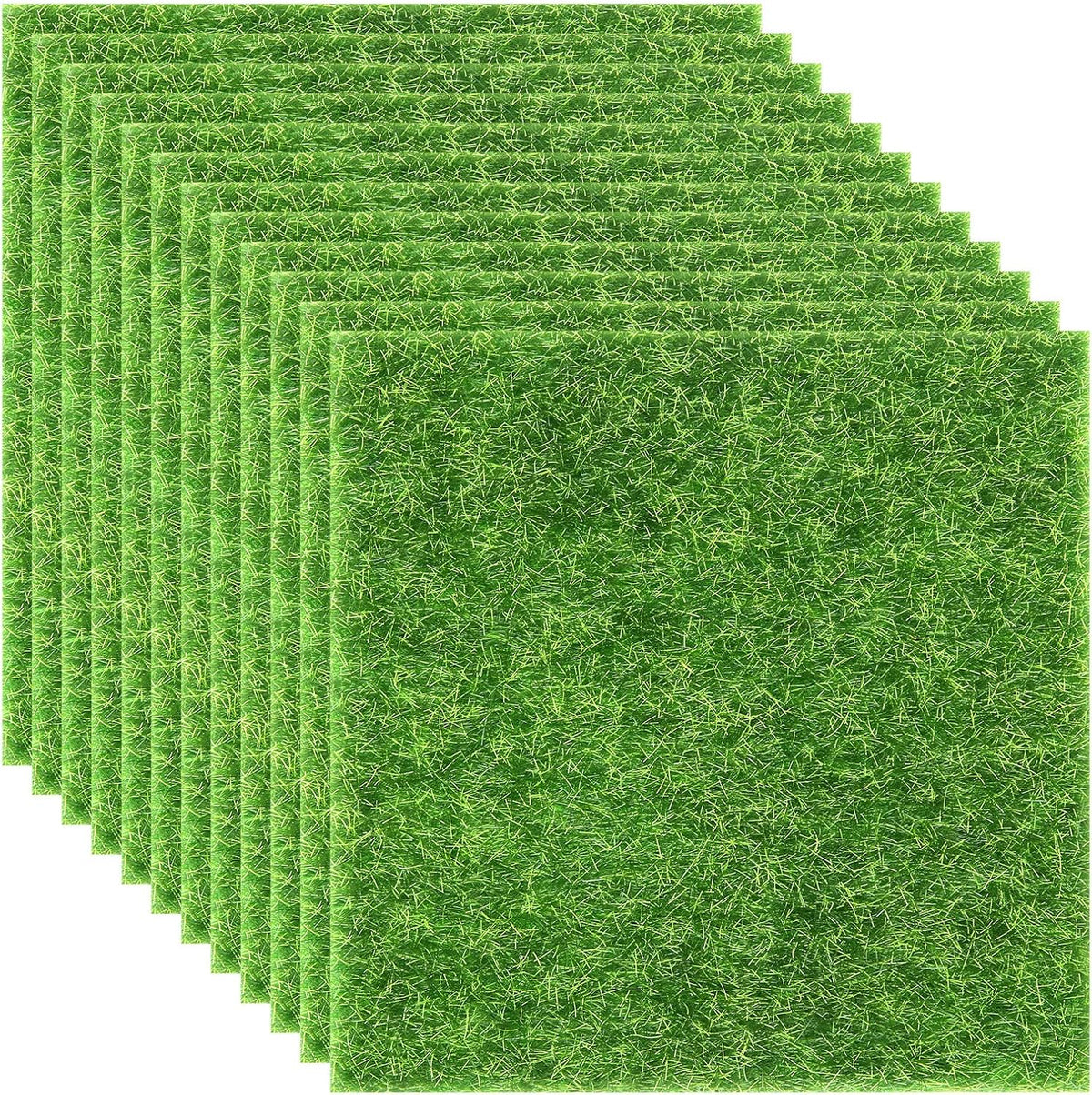 Elcoho 12 Pieces Fake Grass for Crafts Fairy Garden 6 x 6 Inches Artificial Garden Grass for