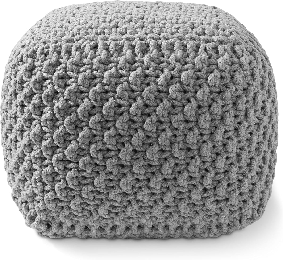 Casafield Square Pouf Ottoman, Light Gray 18.5" W x 18.5" D x 14.5" H Cotton Knit Foot Stool - Boho