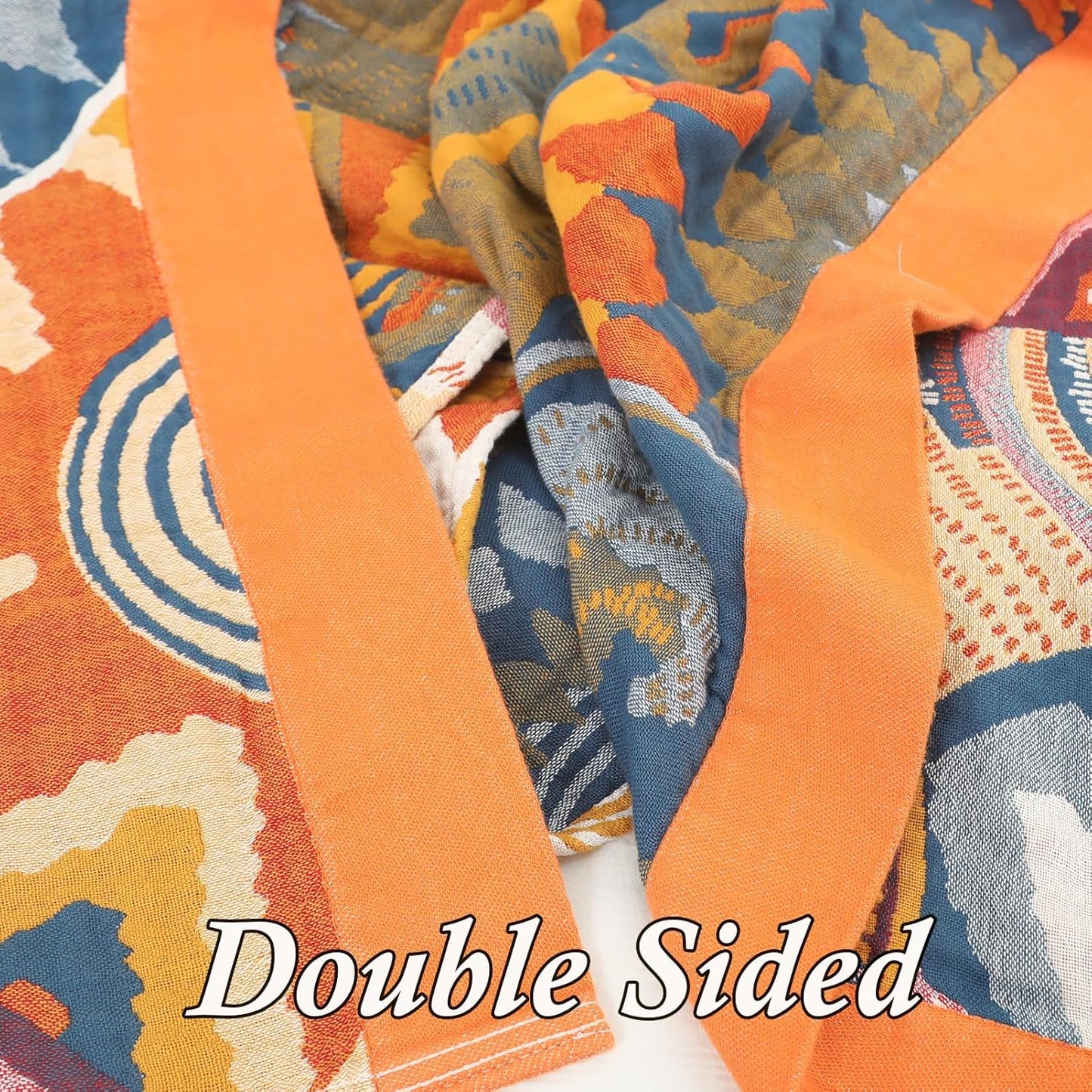 Snycler Boho Throw Blanket for Bed - 100% Cotton Ultra Soft Rustic Quilt Fall Blanket - Orange
