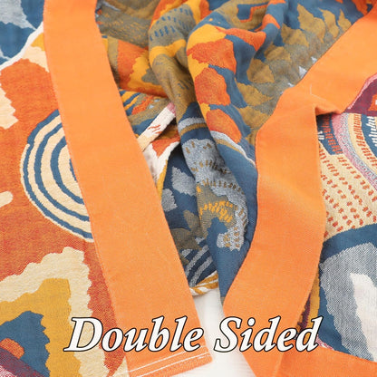 Snycler Boho Throw Blanket for Bed - 100% Cotton Ultra Soft Rustic Quilt Fall Blanket - Orange