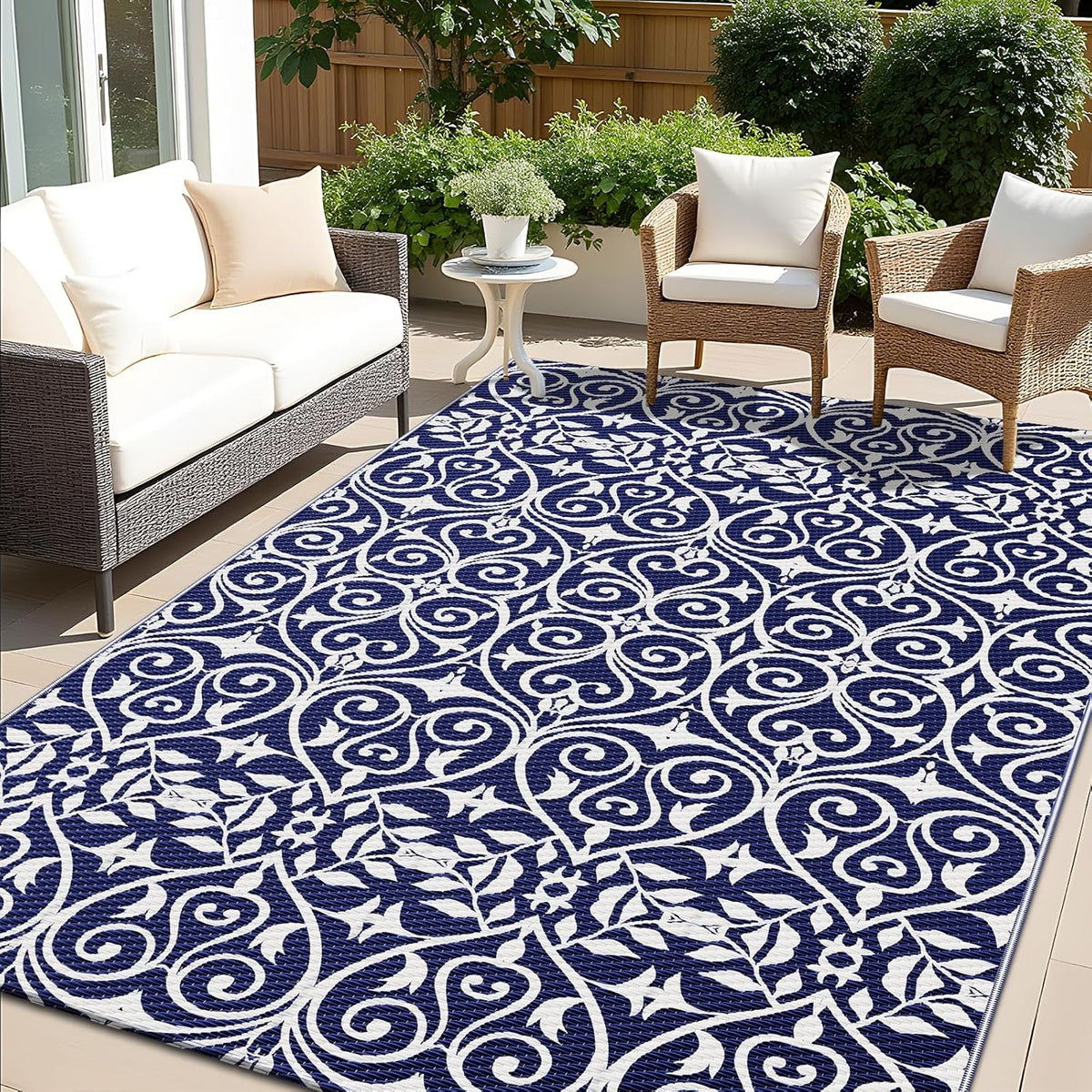 OLANLY Outdoor Rug Waterproof 5x8 ft Clearance, Reversible Outdoor Plastic Straw Rug with Floral