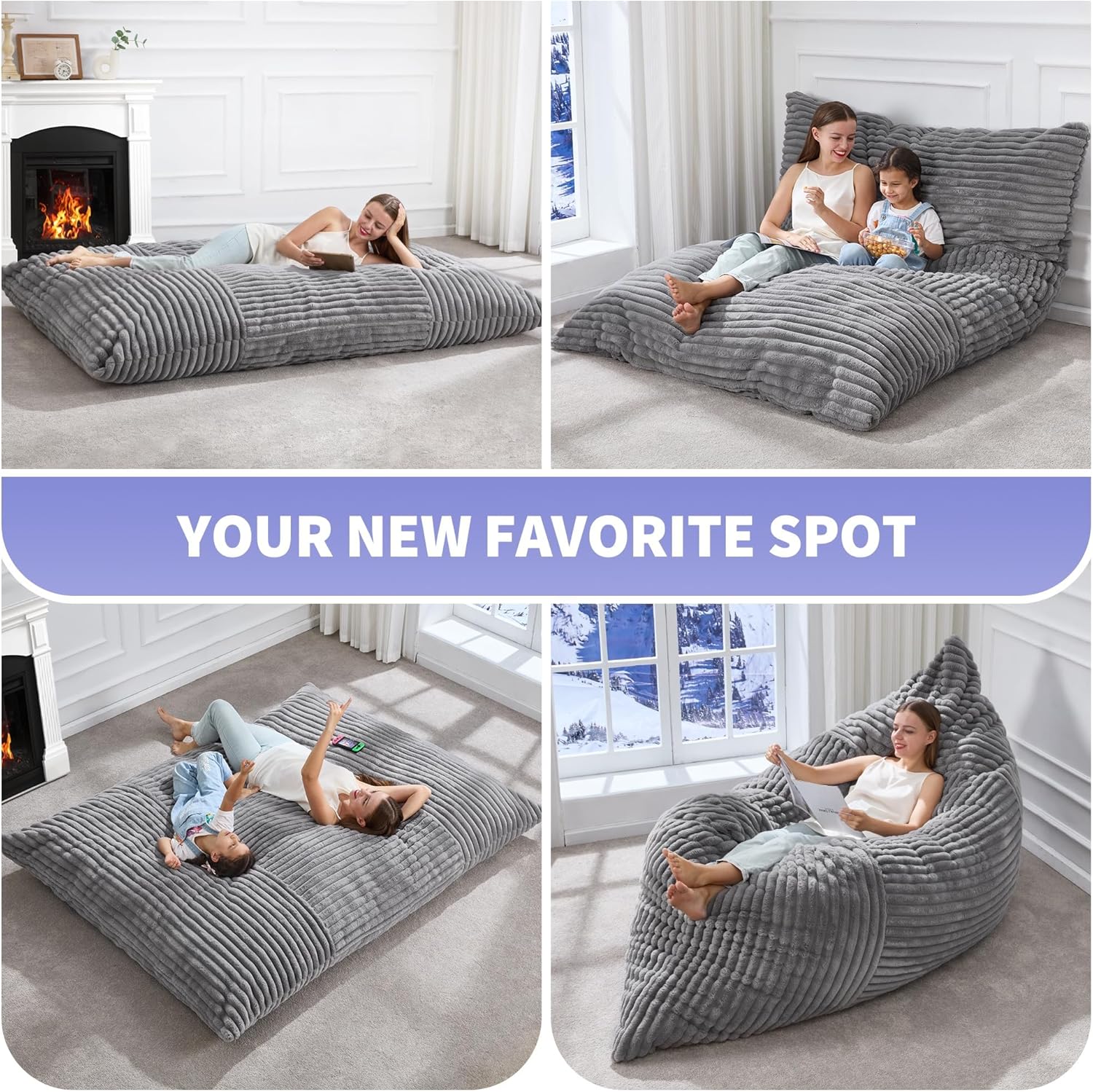 Hobestluk 3 in 1 Bean Bag Chair Giant Bean Bag Chairs Convertible Bean Bag Floor Cushion with