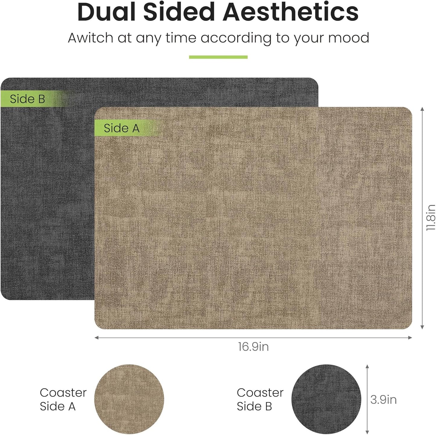 Faux Leather Dual Sided Placemats Set of 4, Square Non-Slip Heat Resistant Placemats with Coaster