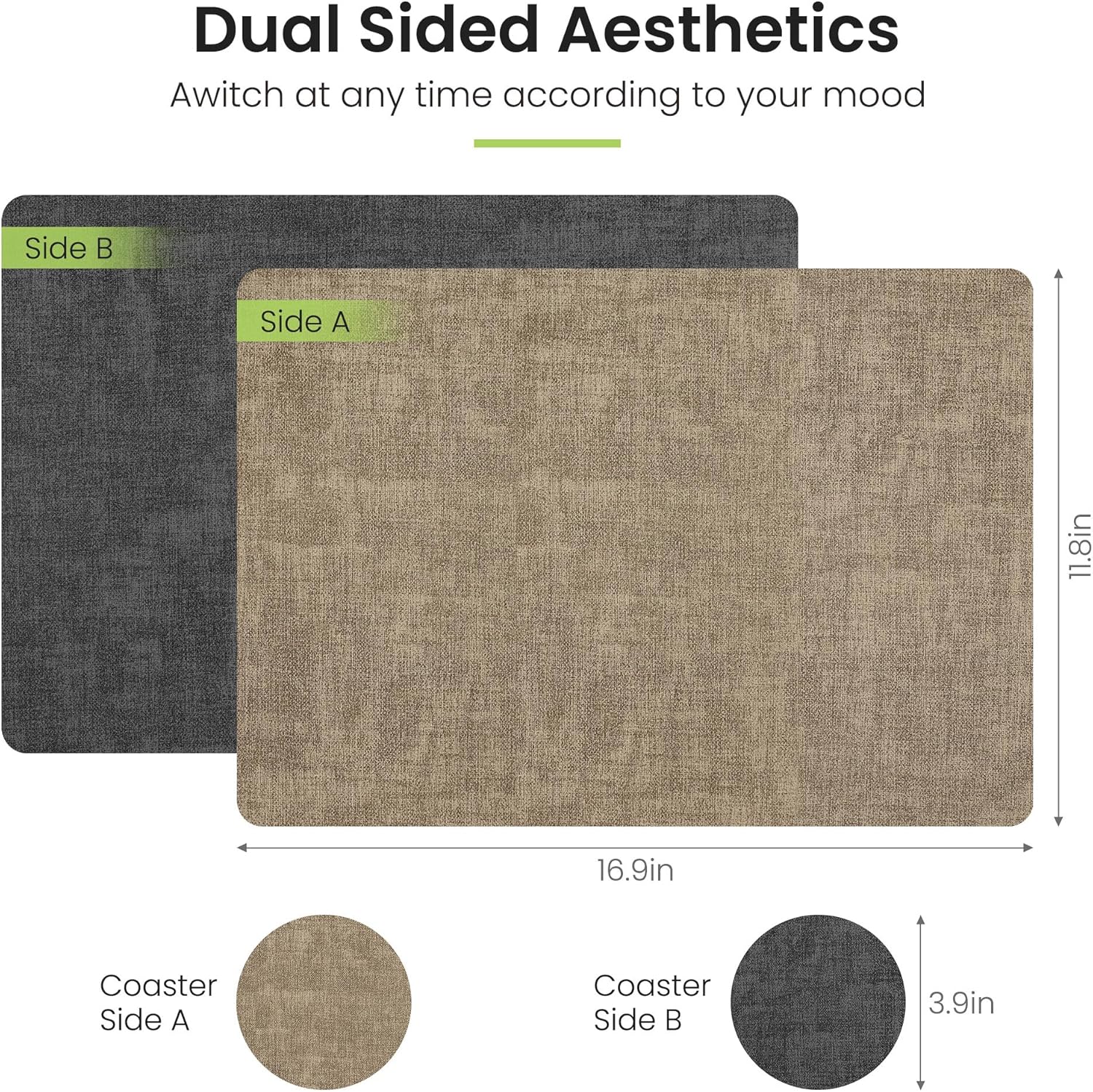 Faux Leather Dual Sided Placemats Set of 4, Square Non-Slip Heat Resistant Placemats with Coaster