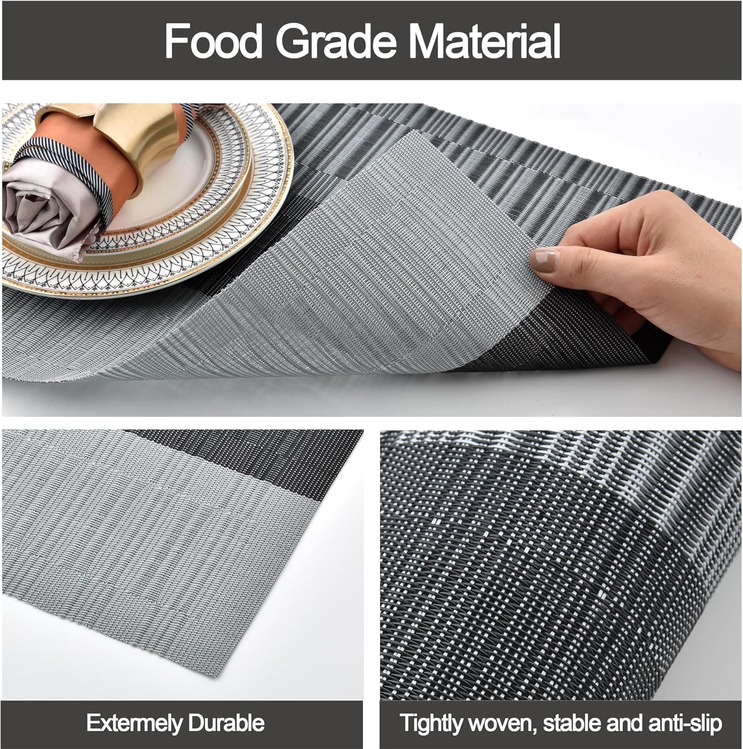 Placemats Set of 6 - Easy Clean Washable Vinyl Placemats - Heat Resistant PVC Place Mats for Dining