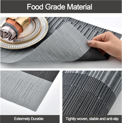 Placemats Set of 6 - Easy Clean Washable Vinyl Placemats - Heat Resistant PVC Place Mats for Dining