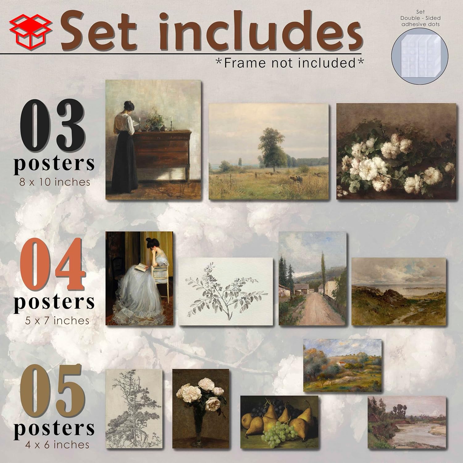 LANCHI95 12 Pcs Vintage Wall Art Decor, Vintage Art Prints, Vintage Posters for Room, Moody gallery