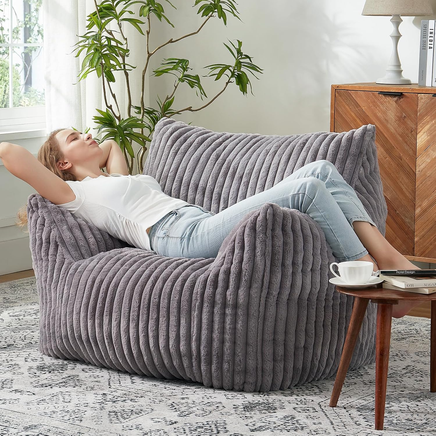 Giant Bean Bag Chairs for Adults with Filling Plush Fluffy Bean Bag Chairs for Teens with Armrests