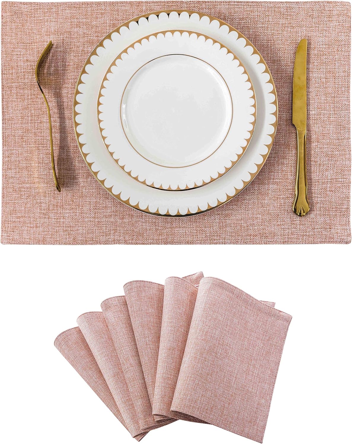 Home Brilliant Placemats Set of 6 Pink Apricot Table Place Mats for Women Wedding Decoration Blush