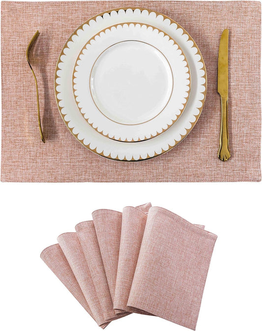 Home Brilliant Placemats Set of 6 Pink Apricot Table Place Mats for Women Wedding Decoration Blush