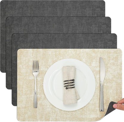 Myir JUN Dual Sided Placemats, Faux Leather Set of 4 for Dining Table Indoor Outdoor, Square