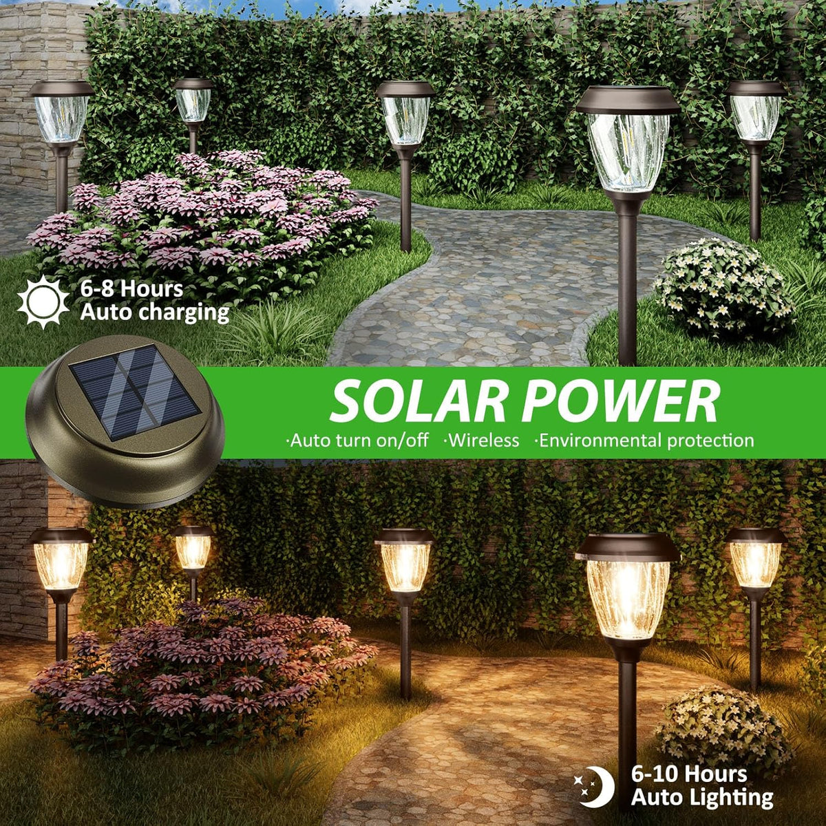 XMCOSY+ Solar Lights Pathway Outdoor - 2 LED Modes 10/25 LM Solar Powered Yard Garden Lighting