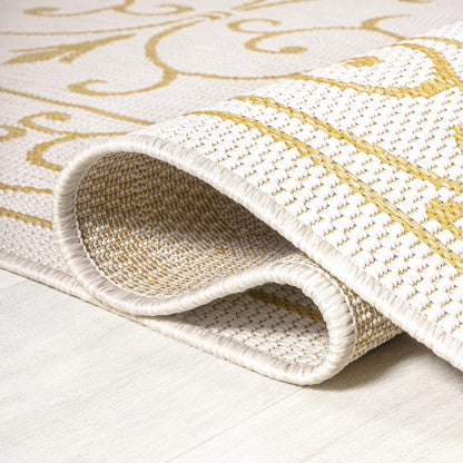 JONATHAN Y Vintage Filigree Indoor Outdoor Area Rug 8X10 Cream/Yellow, Charleston Textured Weave
